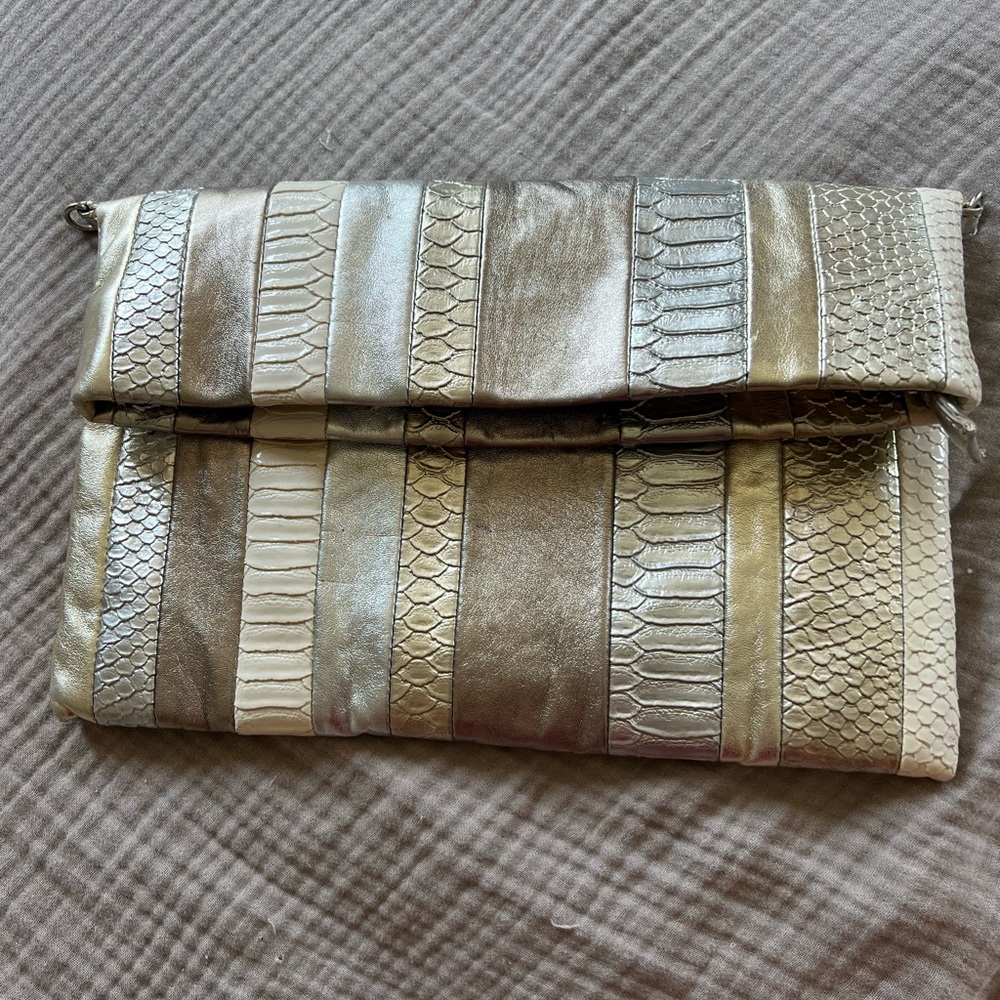 Aldo Silver and Gold Textured Clutch